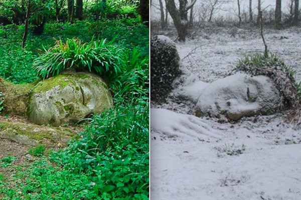 This earthen statue changes its appearance according to the seasons.