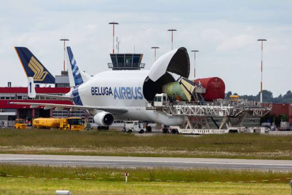 The giant transport aircraft carrying parts of other airplanes