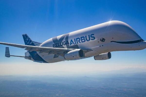 The giant transport aircraft carrying parts of other airplanes